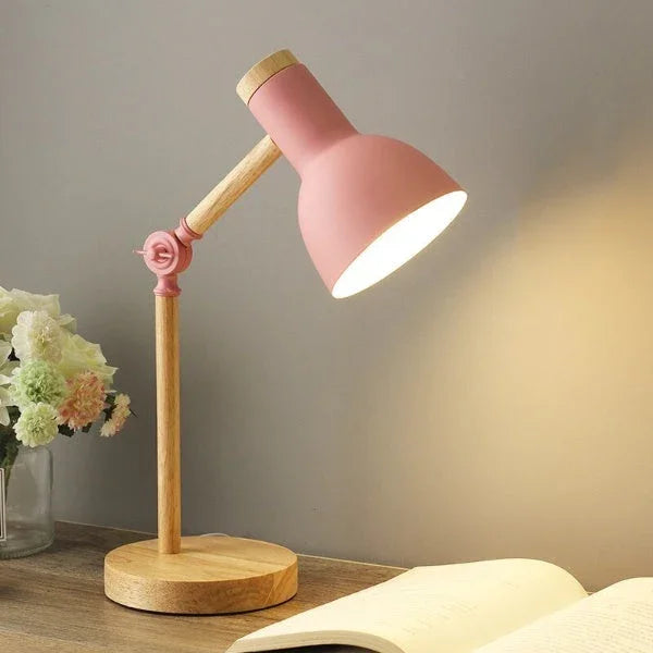 Desk Lamp with Wooden Frame and Adjustable Arm