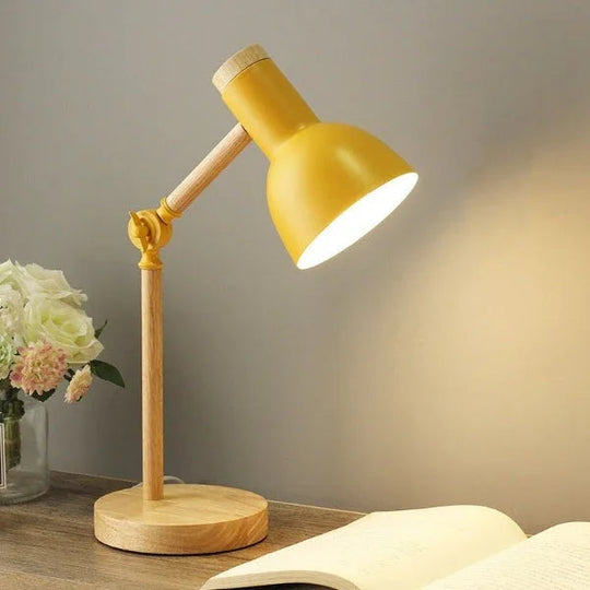Desk Lamp with Wooden Frame and Adjustable Arm