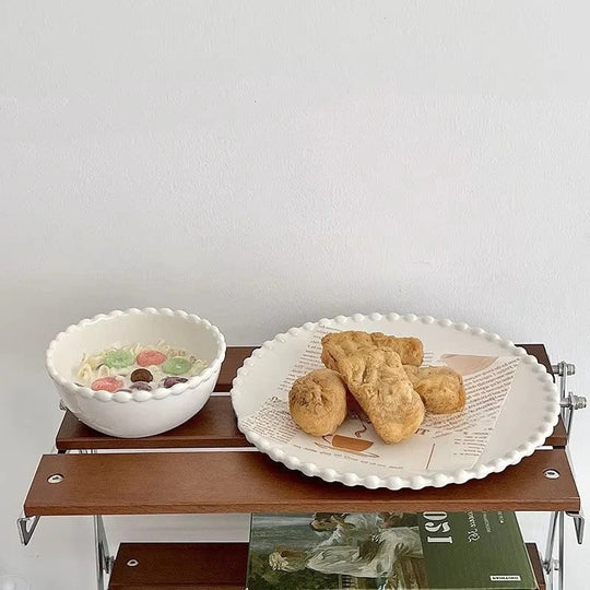 Dinnerware Set with Beaded Rim and Ceramic Design