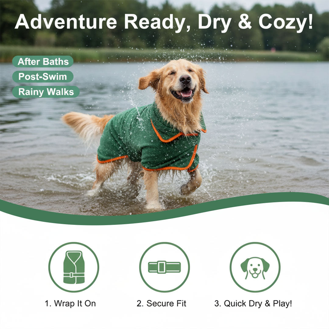 Dog Bathrobe with Quick-Drying Fabric and Adjustable Fit