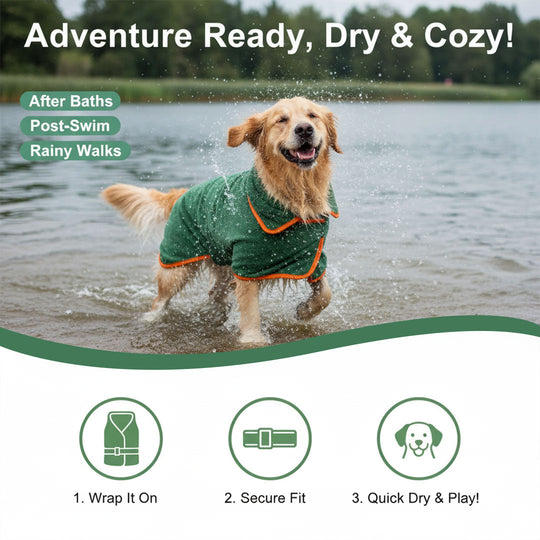 Dog Bathrobe with Quick-Drying Fabric and Adjustable Fit