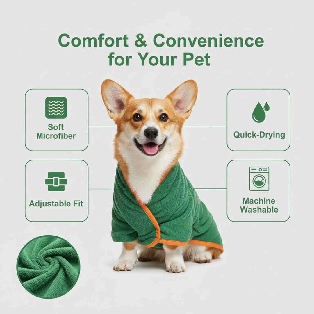 Dog Bathrobe with Quick-Drying Fabric and Adjustable Fit