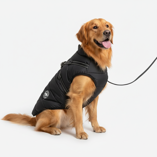 Dog Jacket with Winter Design and Harness Attachment