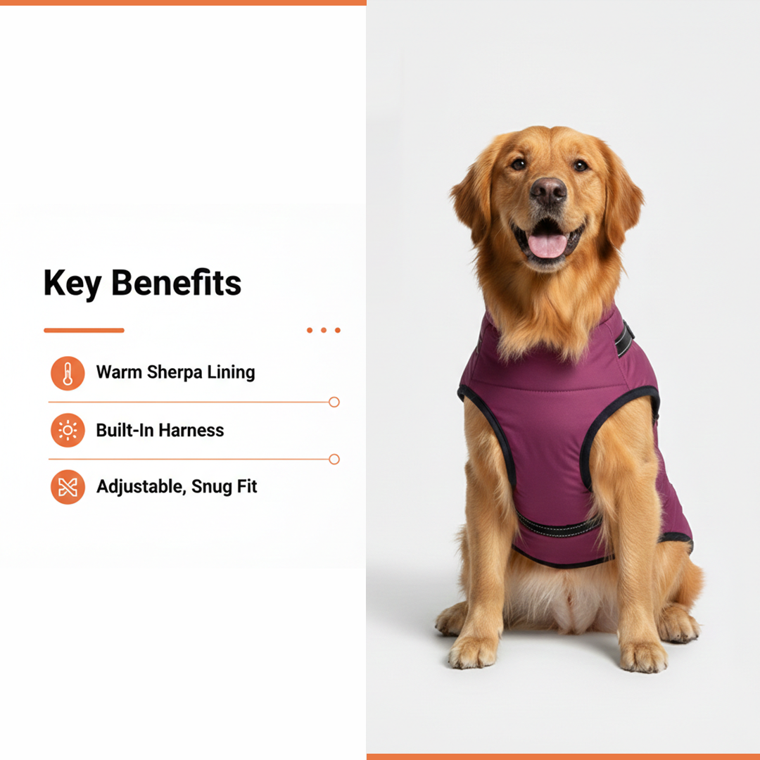 Dog Jacket with Winter Design and Harness Attachment