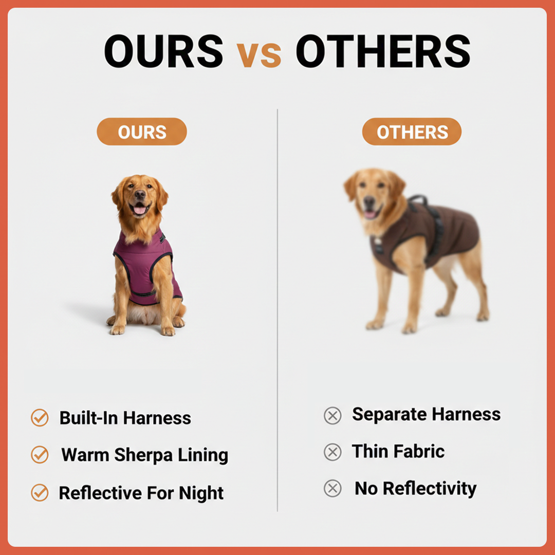 Dog Jacket with Winter Design and Harness Attachment