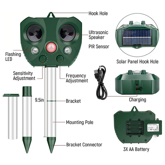 Bird Repeller with Ultrasonic Technology and Solar Power