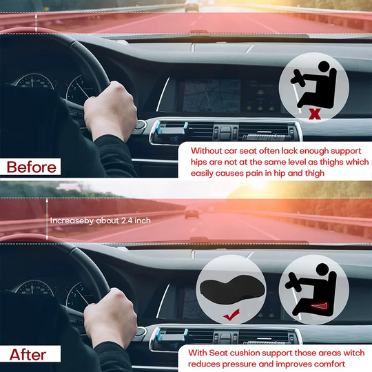Car Seat Cushion with Height Adjustment and Comfort Support