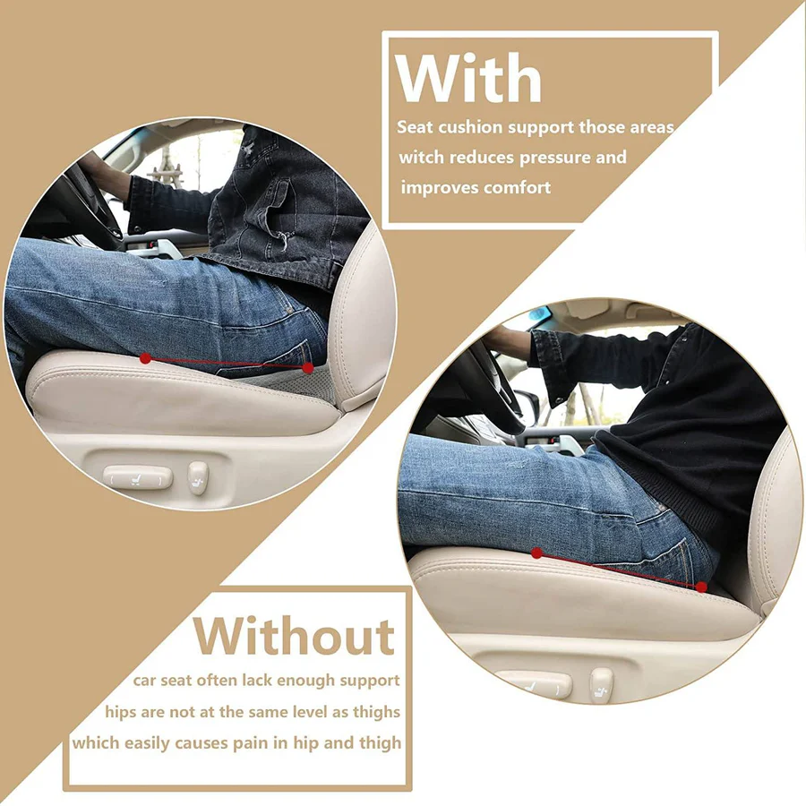 Car Seat Cushion with Height Adjustment and Comfort Support