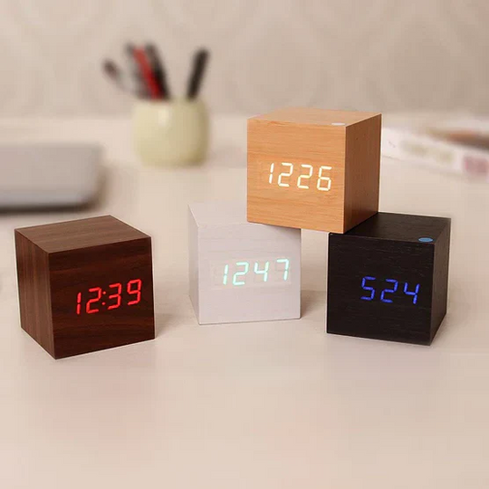 Wooden Clock with Digital Display and Modern Design