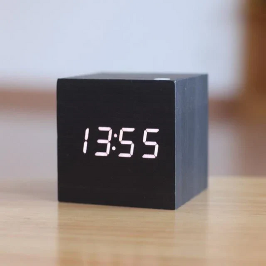 Wooden Clock with Digital Display and Modern Design