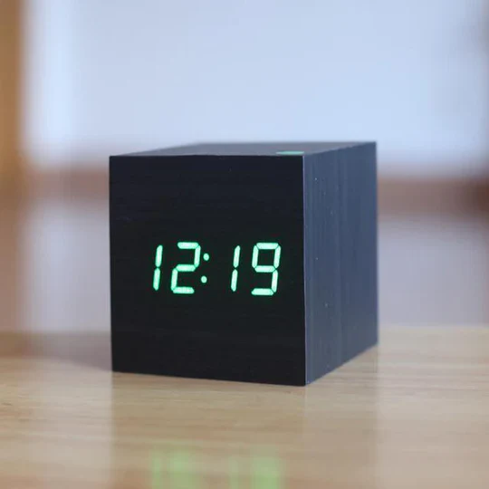 Wooden Clock with Digital Display and Modern Design