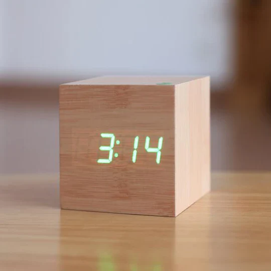 Wooden Clock with Digital Display and Modern Design