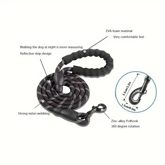 Dog Leash with Reflective Material and Padded Handle