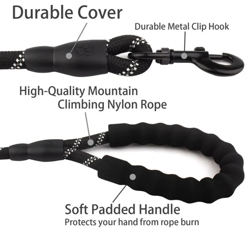 Dog Leash with Reflective Material and Padded Handle