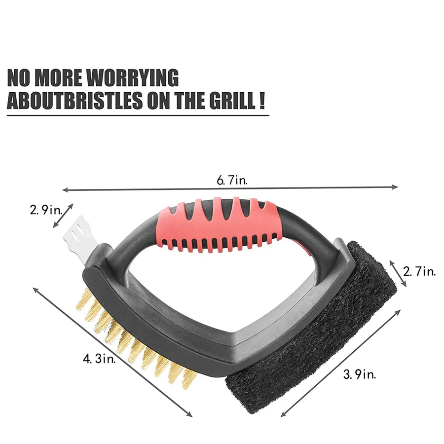 Grill Brush with Brass Bristles and Scraper