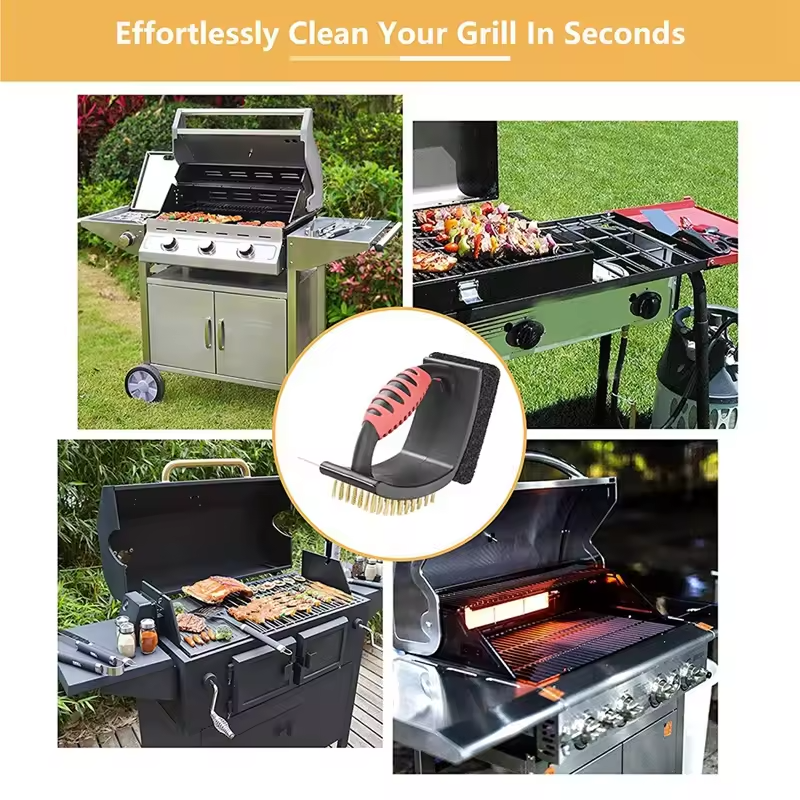 Grill Brush with Brass Bristles and Scraper