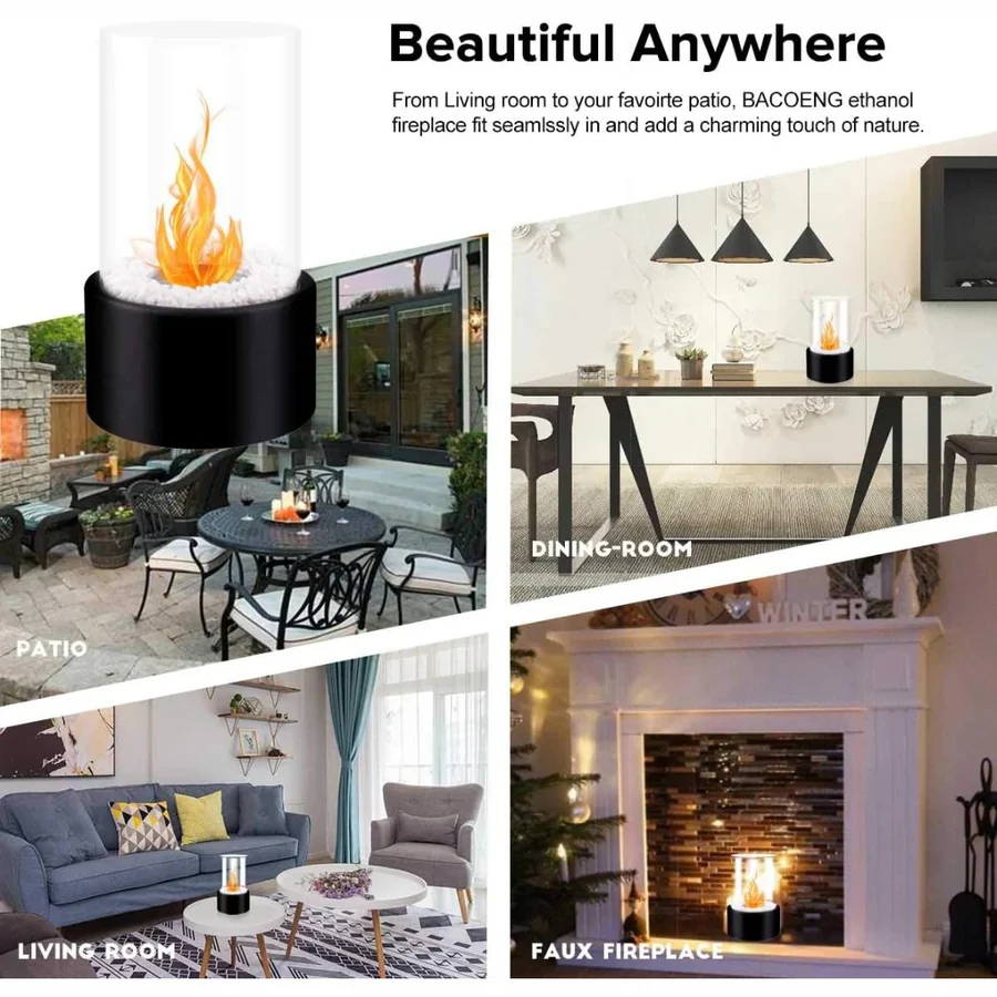 Tabletop Fireplace with Mini Design and Portable Glass