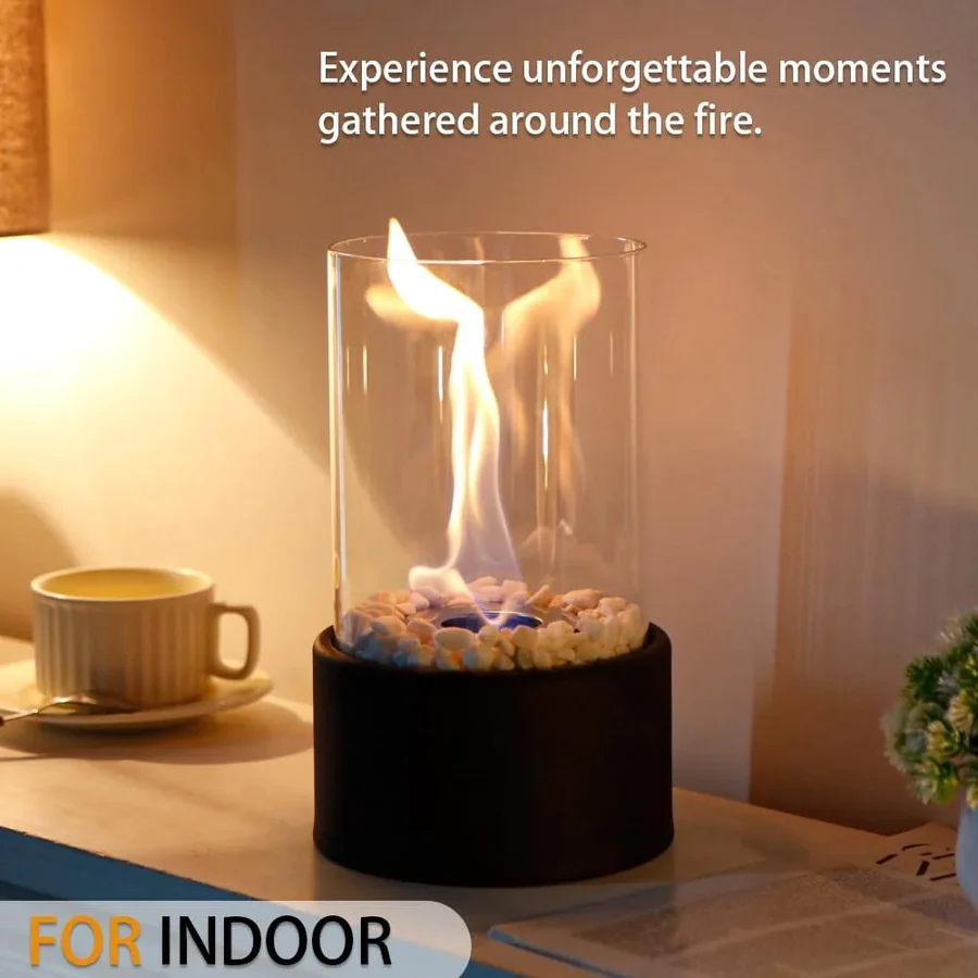 Tabletop Fireplace with Mini Design and Portable Glass