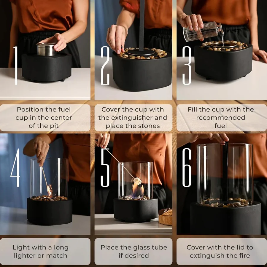 Tabletop Fireplace with Mini Design and Portable Glass