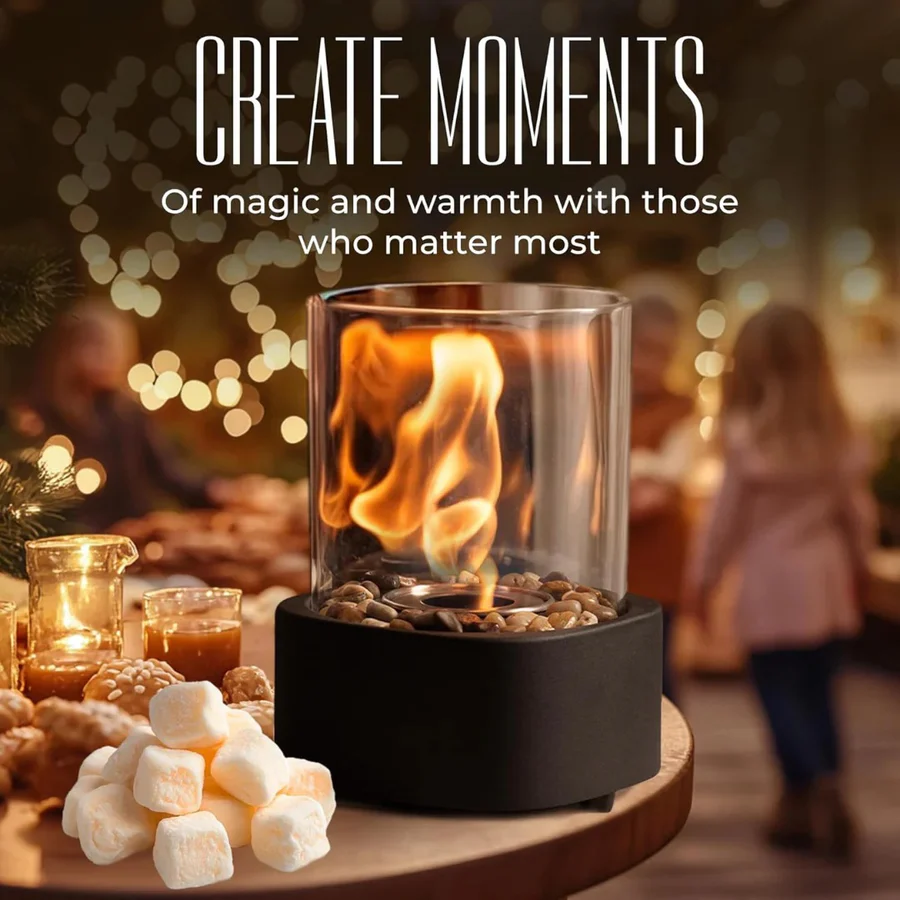 Tabletop Fireplace with Mini Design and Portable Glass