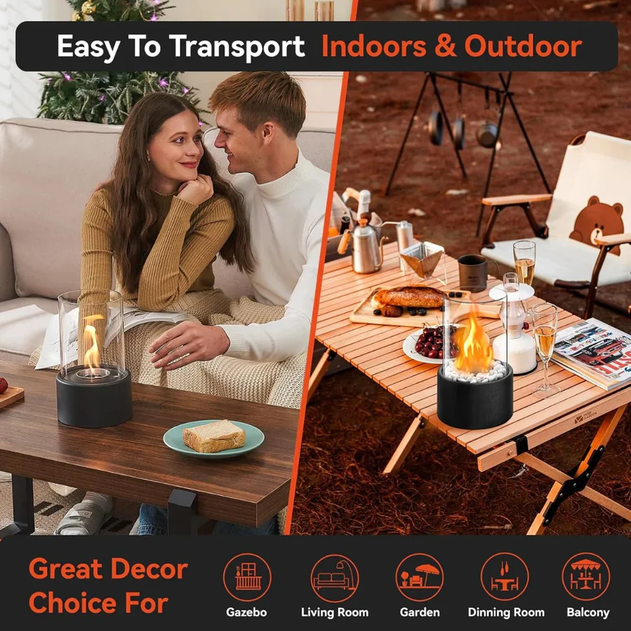 Tabletop Fireplace with Mini Design and Portable Glass