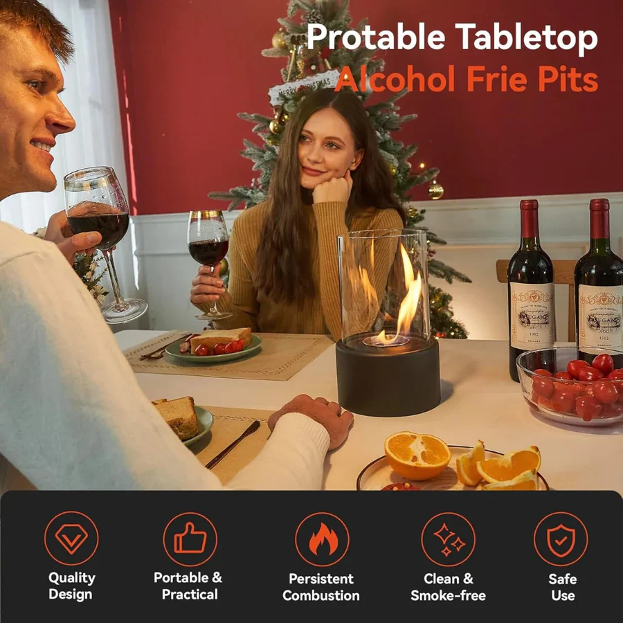Tabletop Fireplace with Mini Design and Portable Glass