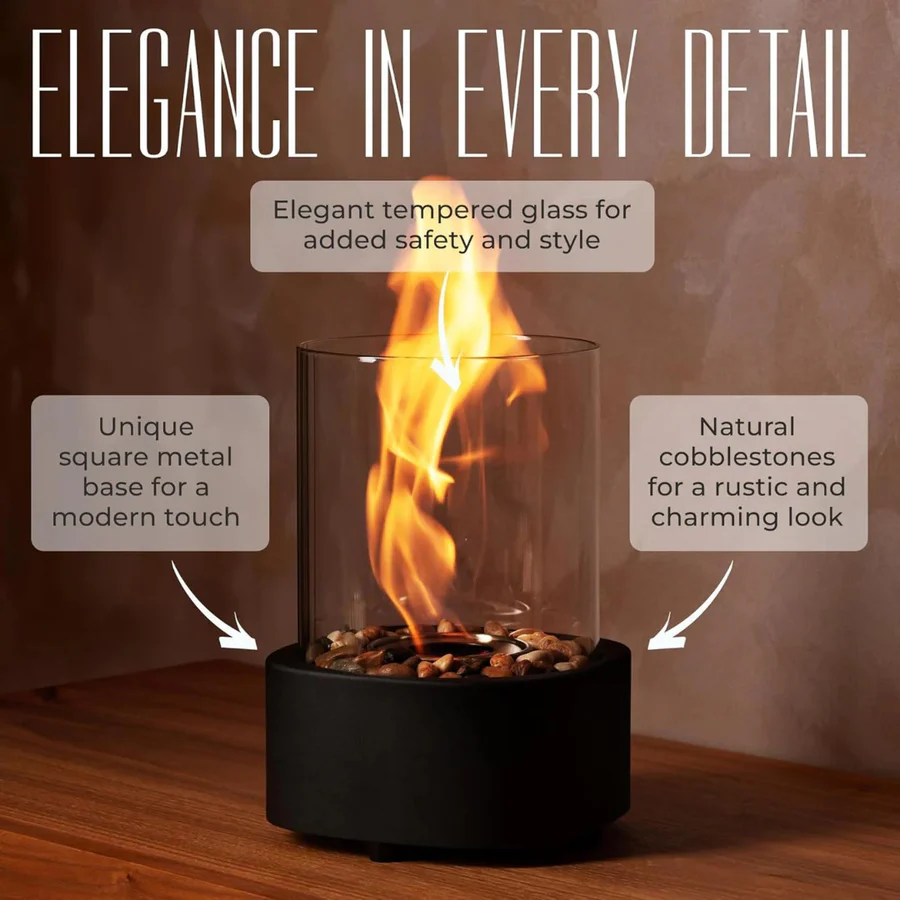 Tabletop Fireplace with Mini Design and Portable Glass