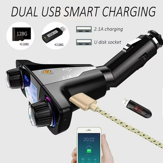 Car FM Transmitter with Bluetooth 5.0 and USB Charger