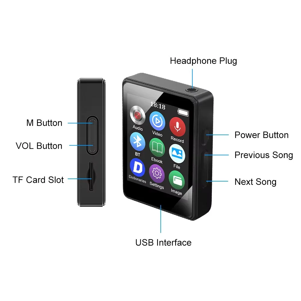 Bluetooth MP3 Player with Stereo Sound and Video Playback