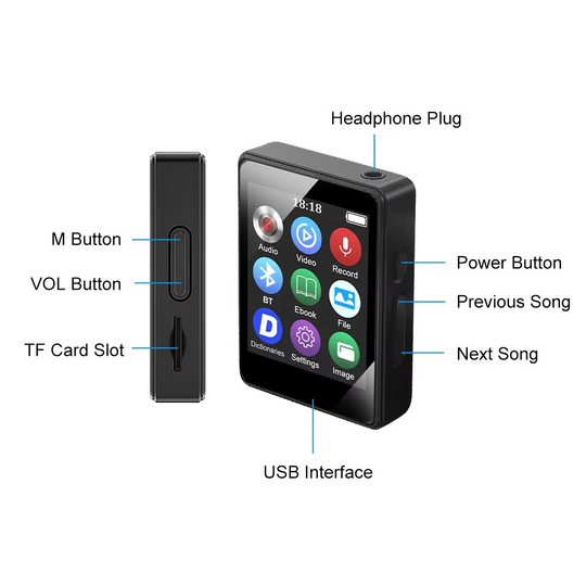 Bluetooth MP3 Player with Stereo Sound and Video Playback