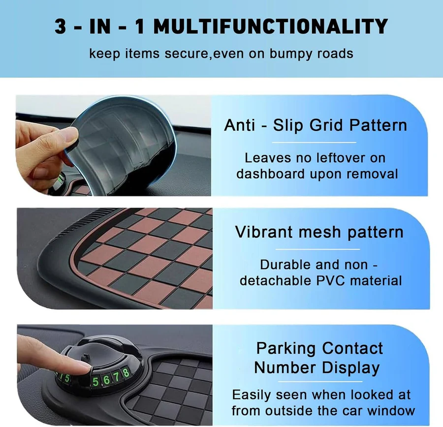 Car Phone Mount with Anti-Slip Base and Dash Mat