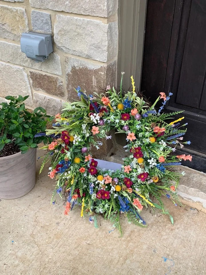 Floral Wreath with Texas Wildflowers and Natural Accents