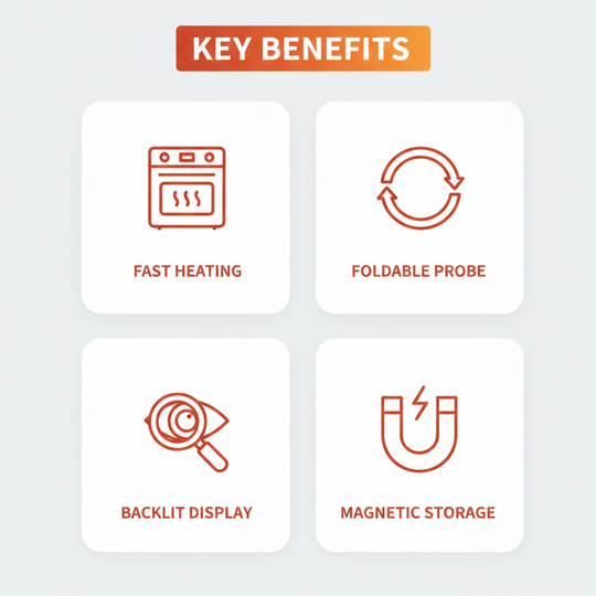 Food Thermometer with Backlit Display and Foldable Probe