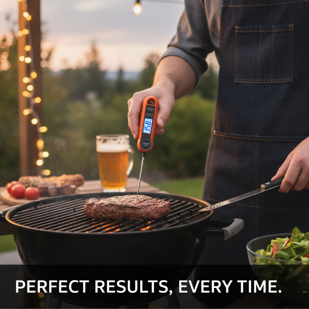 Food Thermometer with Backlit Display and Foldable Probe