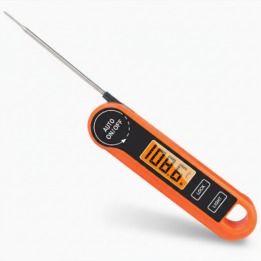 Food Thermometer with Backlit Display and Foldable Probe