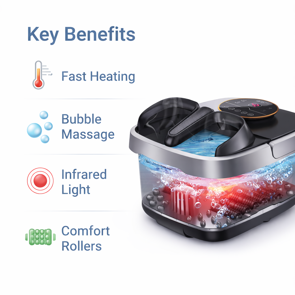 Foot Spa with Heated Bubble Rollers and Infrared Light