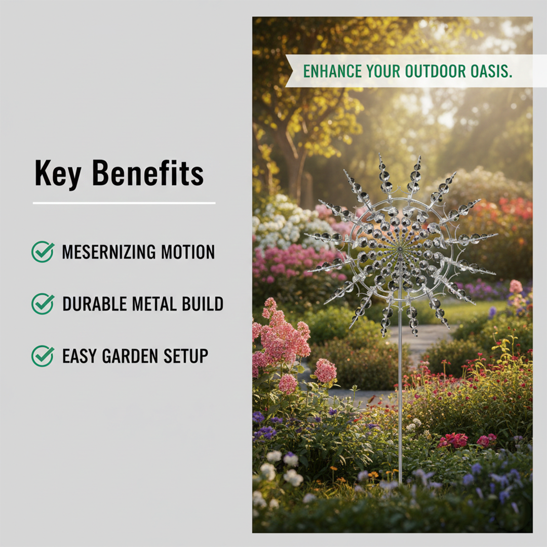 Garden Decor with Kinetic Metal Spinner and Wind Motion