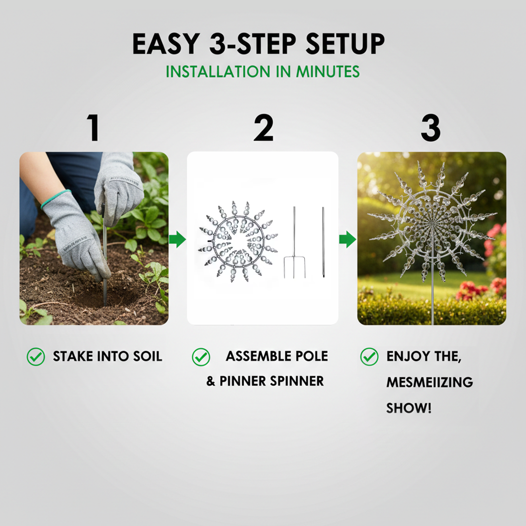 Garden Decor with Kinetic Metal Spinner and Wind Motion