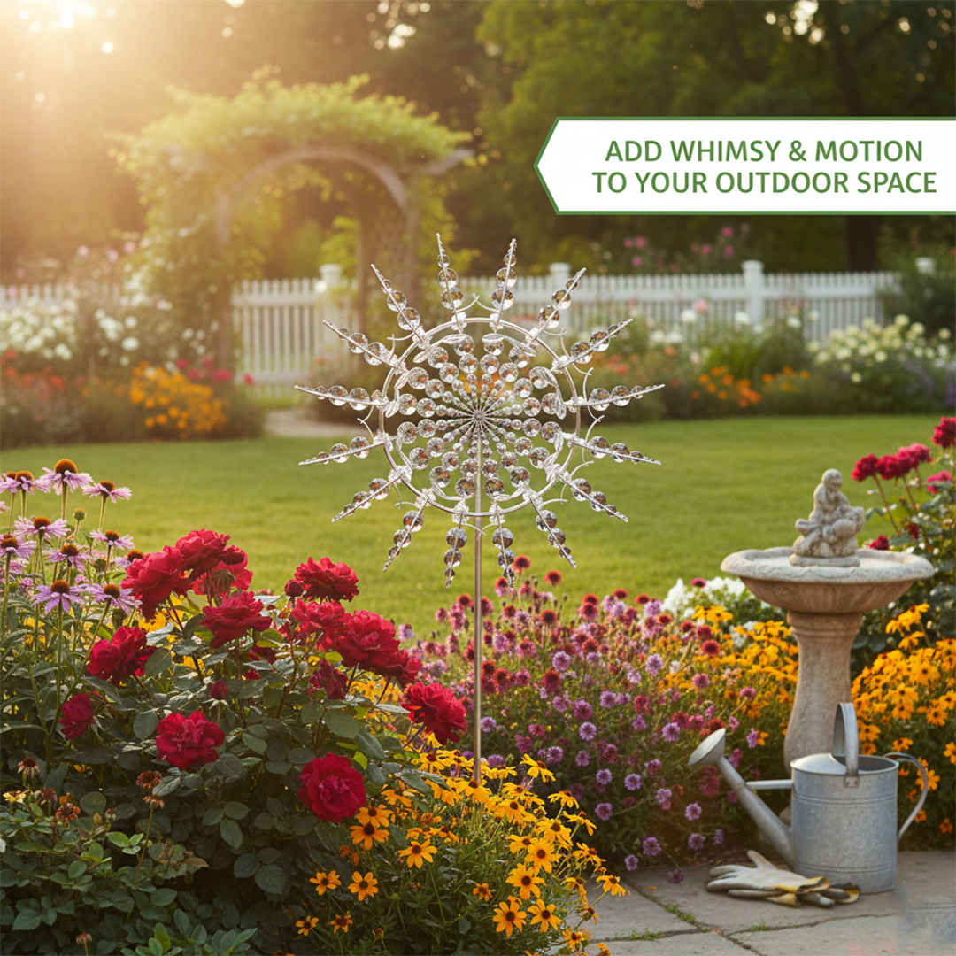 Garden Decor with Kinetic Metal Spinner and Wind Motion