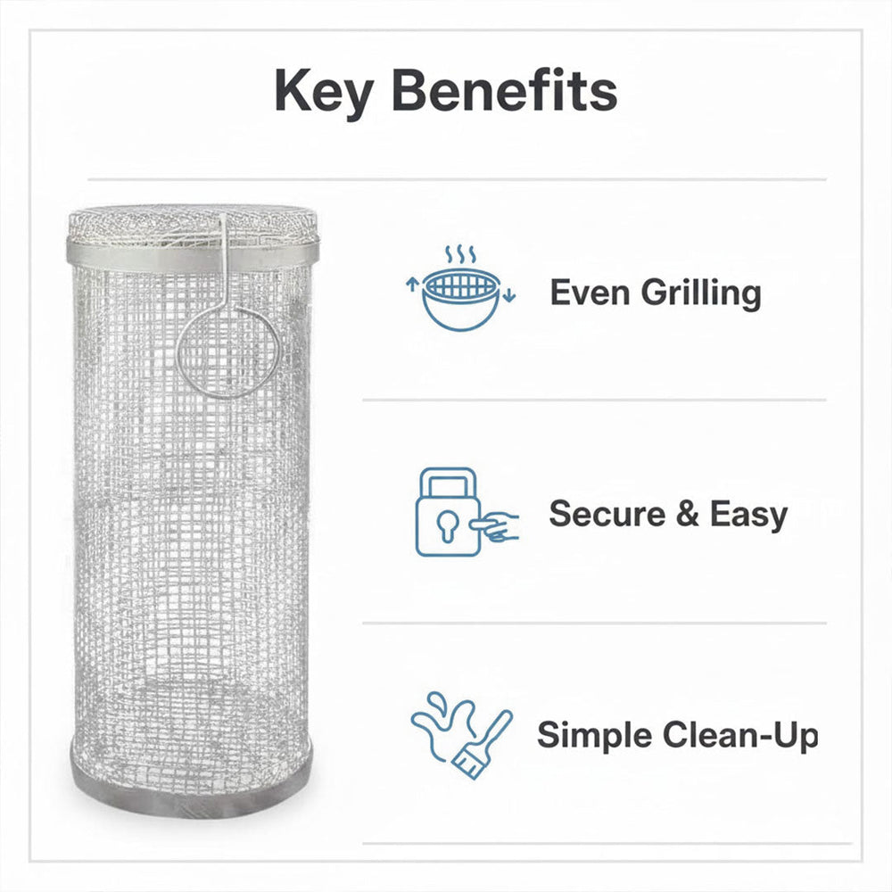 Grill Basket with Stainless Steel and Rotating Design