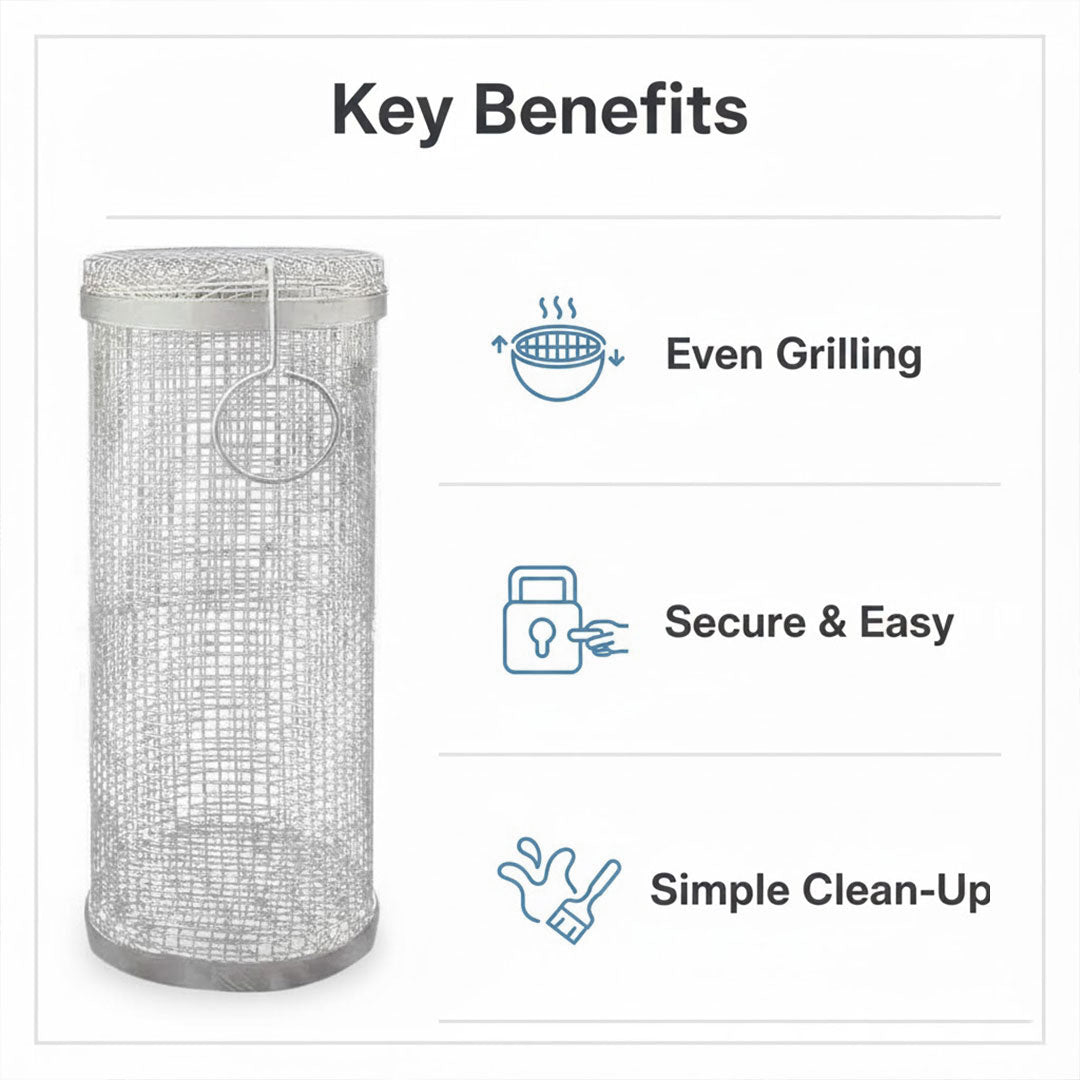 Grill Basket with Stainless Steel and Rotating Design