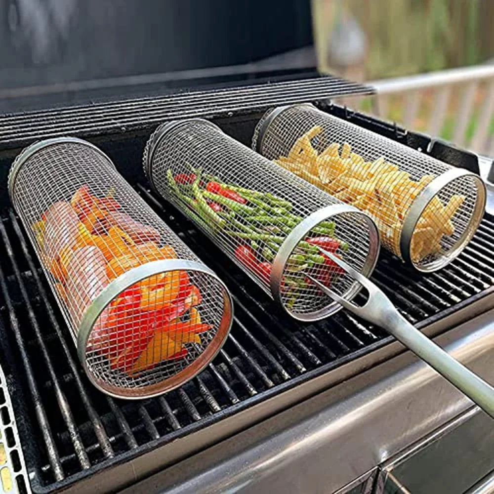 Grill Basket with Stainless Steel and Rotating Design