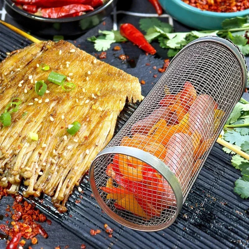 Grill Basket with Stainless Steel and Rotating Design