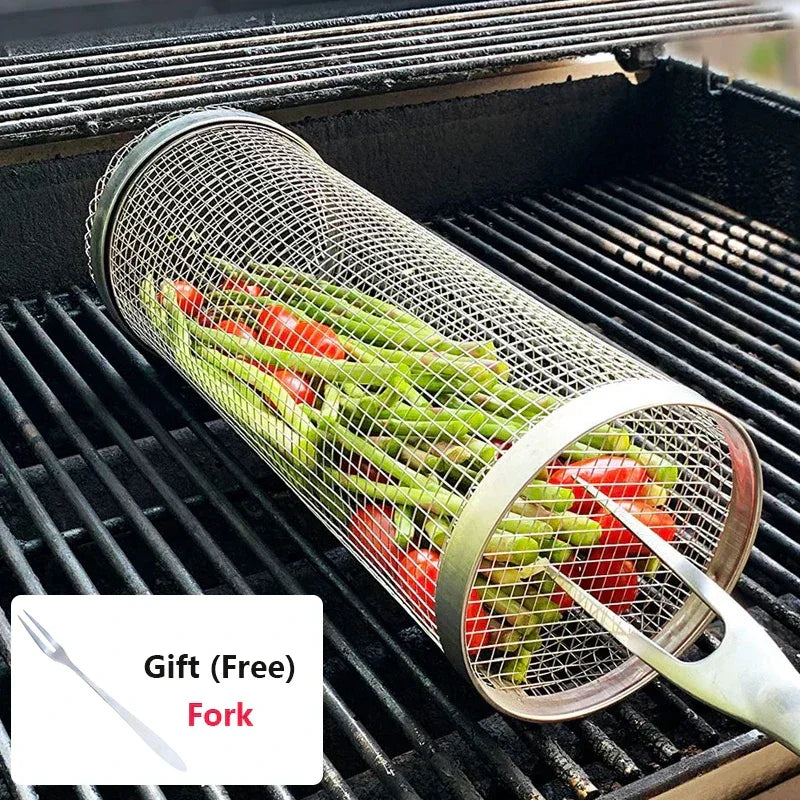 Grill Basket with Stainless Steel and Rotating Design