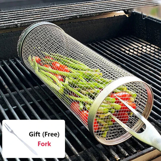 Grill Basket with Stainless Steel and Rotating Design