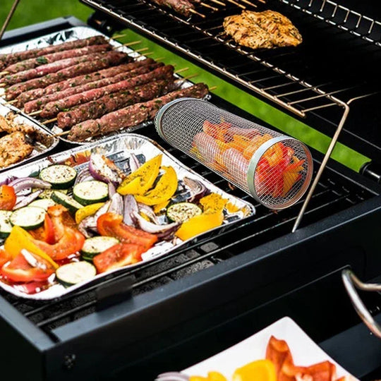 Grill Basket with Stainless Steel and Rotating Design