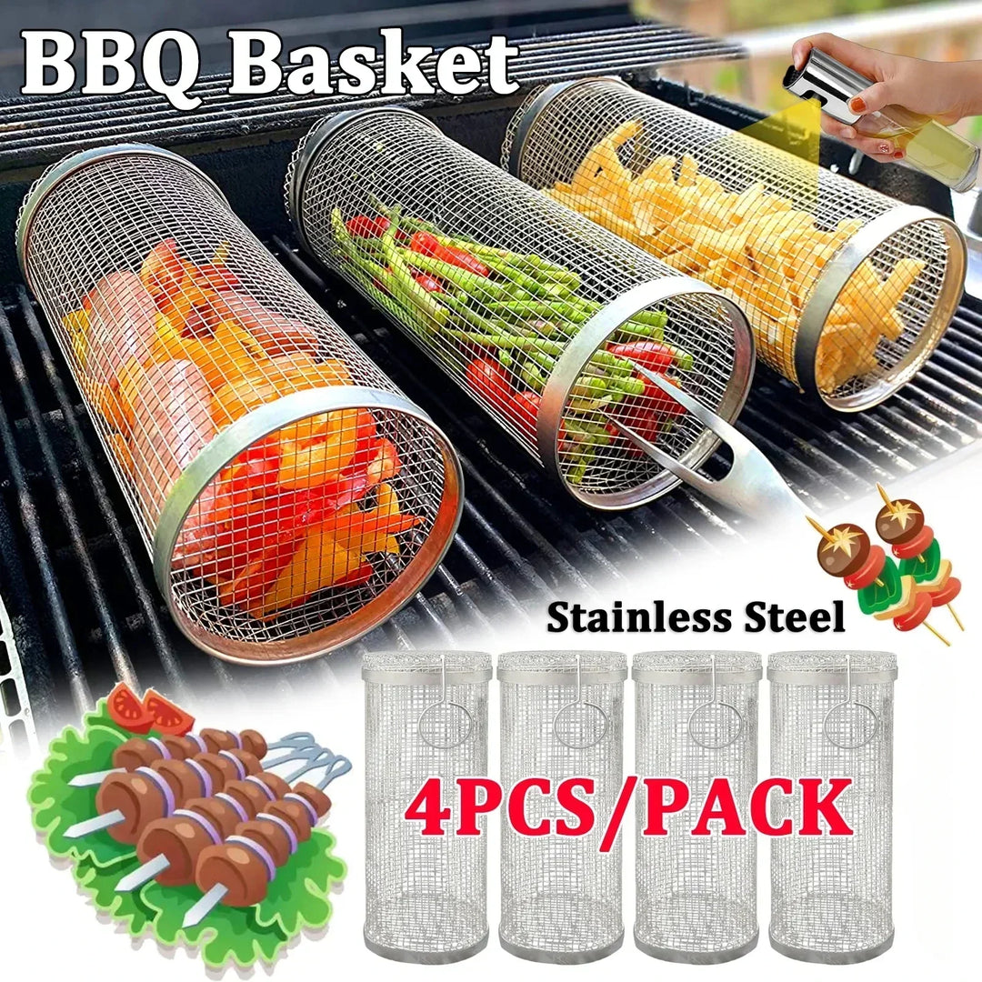 Grill Basket with Stainless Steel and Rotating Design