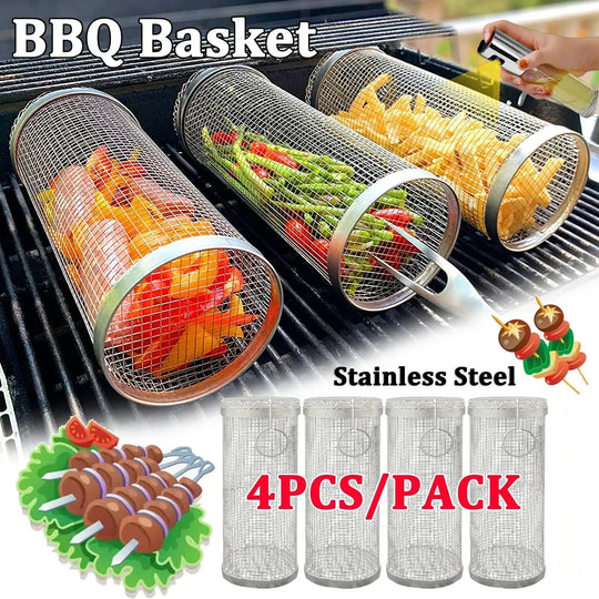 Grill Basket with Stainless Steel and Rotating Design