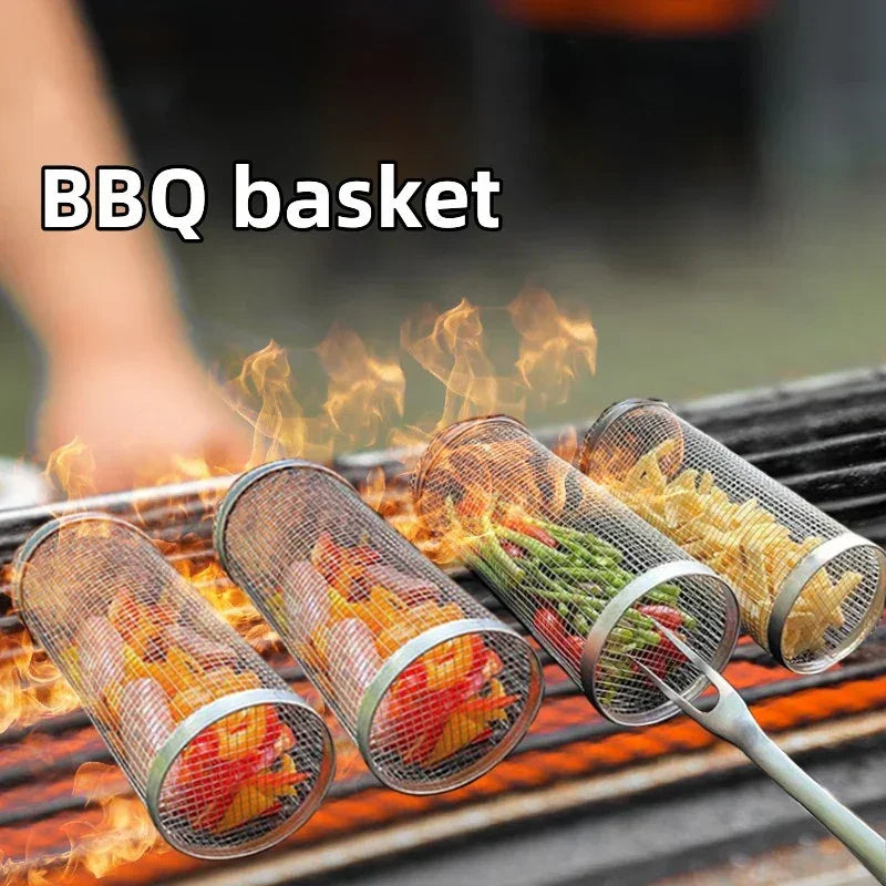 Grill Basket with Stainless Steel and Rotating Design