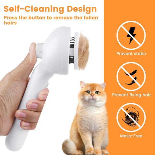 Grooming Brush with Steam Spray and Self-Cleaning